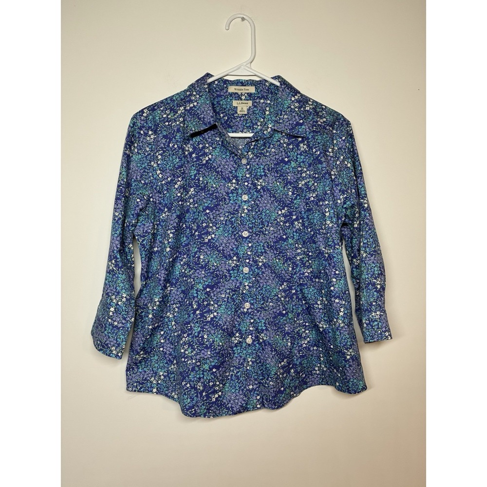 L.L.Bean wrinkle-free button-down shirt Floral Blue / Purple 3/4 Sleeve MP